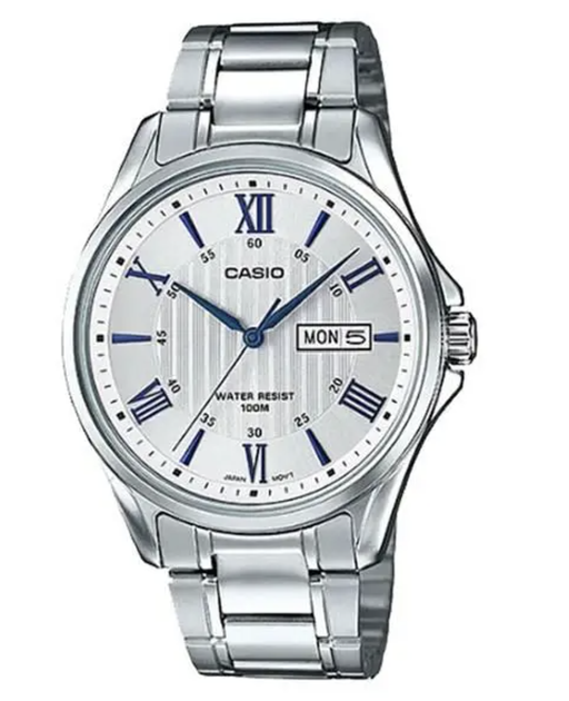 Наручные часы Casio MTP-1384D-7A2VDF Серебристые с голубыми элементами - изображение 2