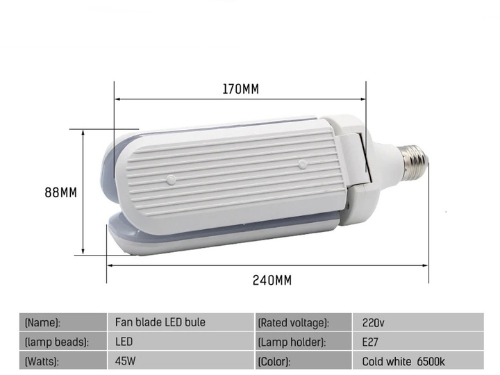 Світлодіодна складана лампа в патрон Е27 із трьома лопатями Z-Light LED bulb 45W розкладний світильник комплект 5 шт. - зображення 9