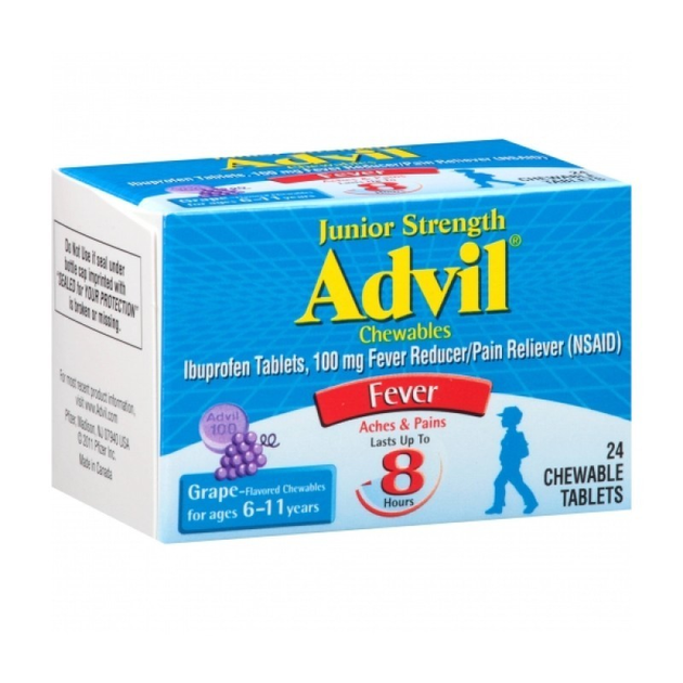 Жарознижувальний та знеболюючий препарат, Advil, для дітей 6-11 років, 24 жувальні таблетки - зображення 1