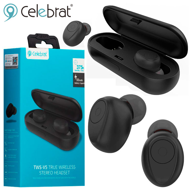 Bluetooth наушники с микрофоном Celebrat TWS-W5 черные купить в ...