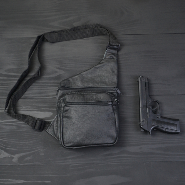 Мужская сумка из натуральной кожи, тактическая сумка - QJ-227 мессенджер черная - изображение 2