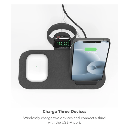 Зарядний пристрій Mophie 3-in-1 Wireless Charging Stand Plus Black (450-07406-A) - зображення 3