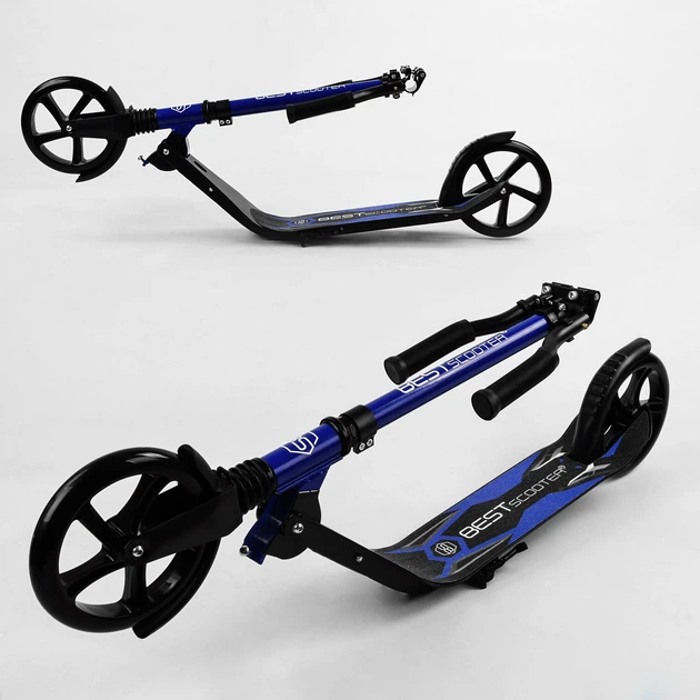 Двухколесный самокат 60х13х100 см Best Scooter Черно-голубой (2000002312154) - изображение 4