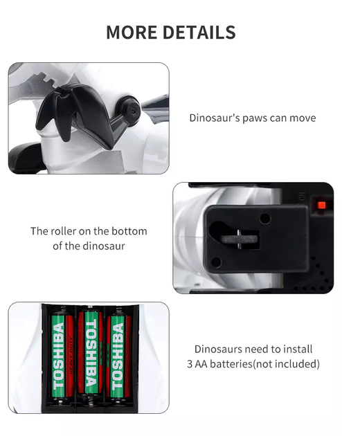 Интерактивная игрушка динозавр на радиоуправлении Smart 128A-Remote со световыми и звуковыми эффектами Белый - изображение 6