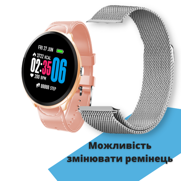 Смарт-часы KMITX T12 ELEGANT Pink с СЕНСОРНЫМ экраном с пульсометром и ...
