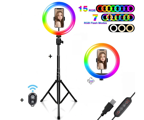 Студійна 360 ° світлодіодна LED лампа зі штативом XPRO LIVE LIGHT RGB MJ38 діаметр - 38см, управління на дроті + пульт, потужність 25 Вт (426_084) - зображення 2