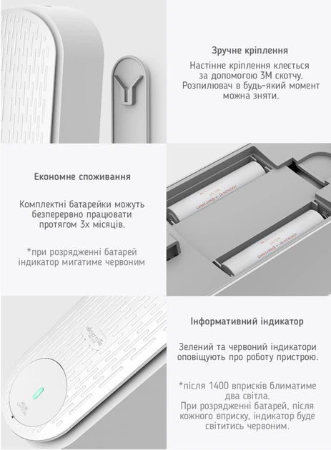 Освежитель воздуха + 3 сменных флакони DEERMA Slider Automatic Aerosol dispenser White DEM-PX831 - изображение 2