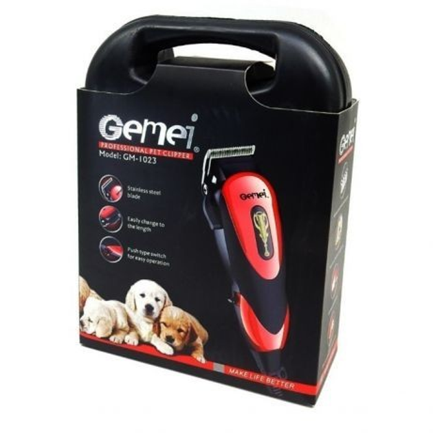 Машинка Gemei GM-1023 для стрижки животных с 4 насадками для любого типа шерсти + ножницы и расческа-гребешок (25351_4426) - изображение 6