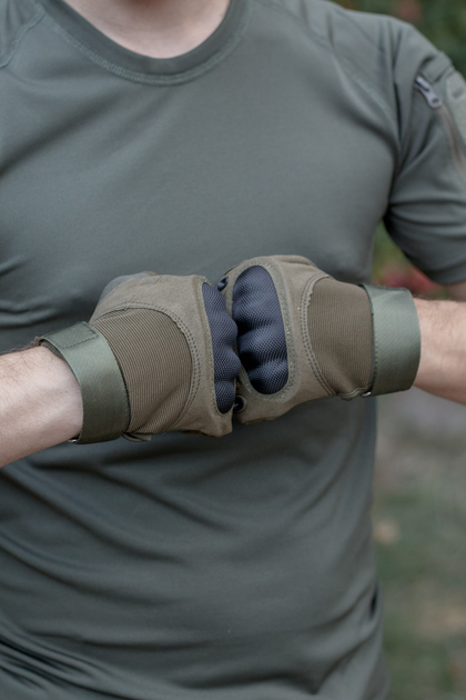 Тактичні рукавиці Bezet SMART Touch відкриті повнопалі L Зелені - зображення 2