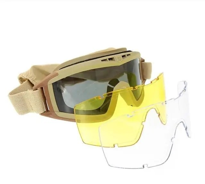 Очки тактические маска Combat (3 стекла в комплекте) Баллистическая Военная маска Койот - изображение 1