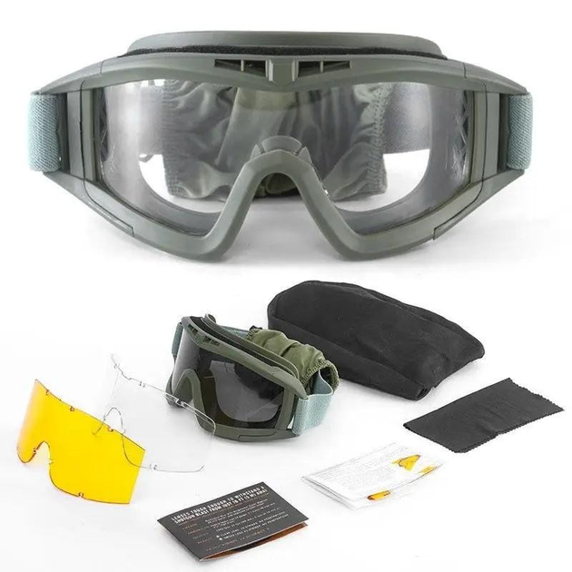 Очки тактические маска Combat (3 стекла в комплекте) Баллистическая Военная маска Хаки - изображение 1