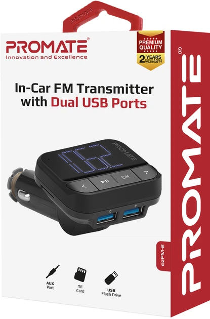 FM-трансмиттер Promate ezFM-2 AUX/SD/USB Black - изображение 7