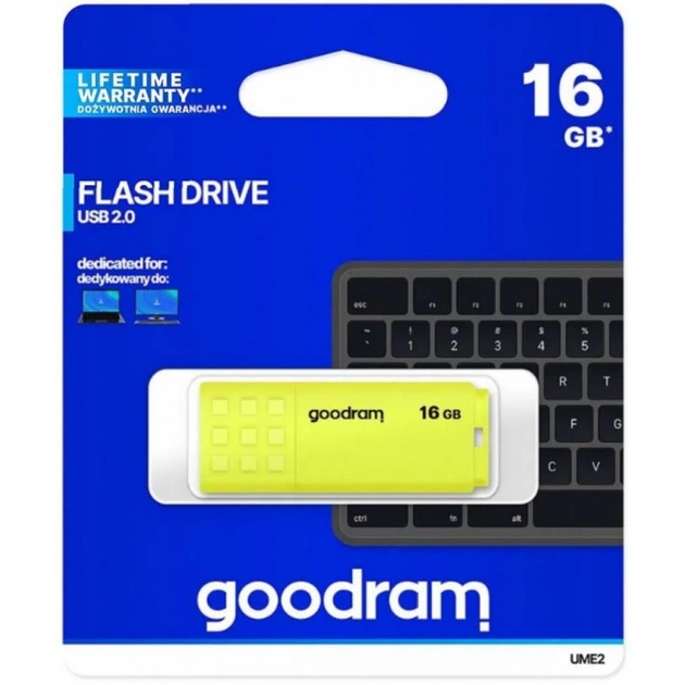 USB флеш накопичувач Goodram 16GB UME2 Yellow USB 2.0 (UME2-0160Y0R11) - Фото 3 USB флеш накопичувач Goodram 16GB UME2 Yellow USB 2.0 (UME2-0160Y0R11) - зображення 3