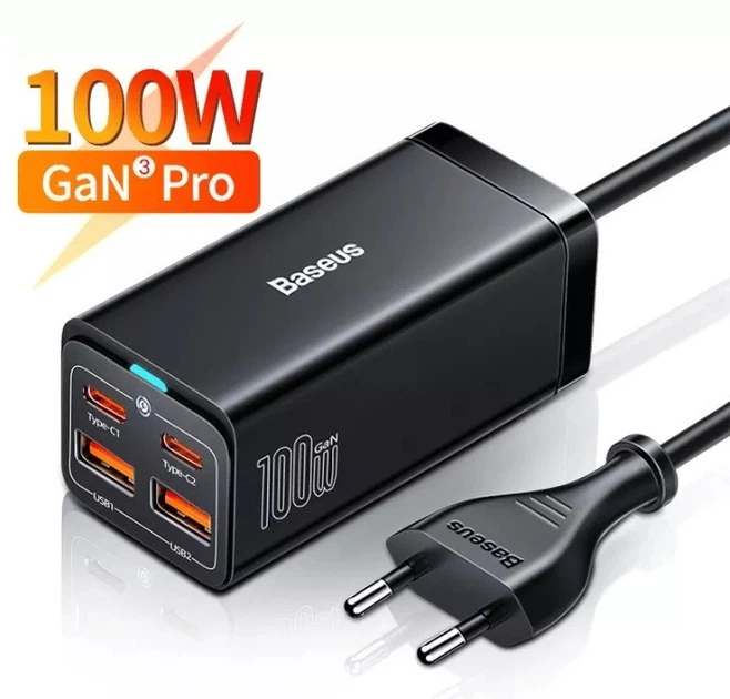Блок питания Baseus GaN3 Pro 100W (2xUSB, 2xType-C) Quick charge для MacBook/Asus/Lenovo/HP/Google/Huawei/Samsung - Фото 1 Блок питания Baseus GaN3 Pro 100W (2xUSB, 2xType-C) Quick charge для MacBook/Asus/Lenovo/HP/Google/Huawei/Samsung - изображение 1