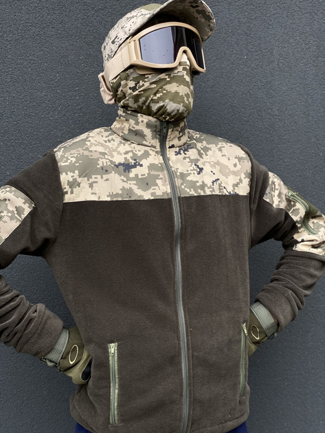 Кофта флисовая мужская военная тактическая с липучками под шевроны ВСУ (ЗСУ) Пиксель 8025 48 размер хаки TR_1127 - изображение 2