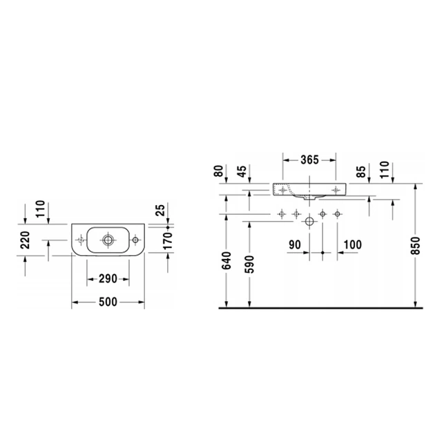 Умывальник подвесной DURAVIT Happy D.2 500x220x110мм прямоугольный белый 0711500008 - изображение 2