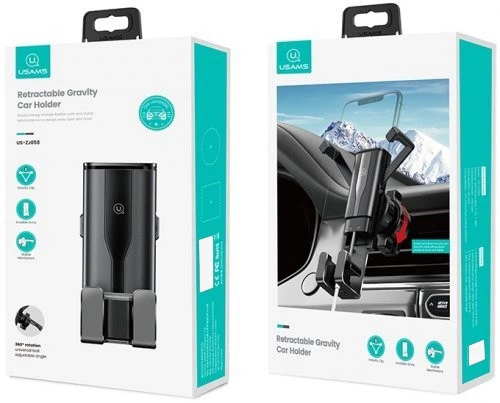 Автотримач для телефона Usams US-ZJ058 Retractable Gravity Car Holder Black (ZJ058ZJ01) - зображення 2