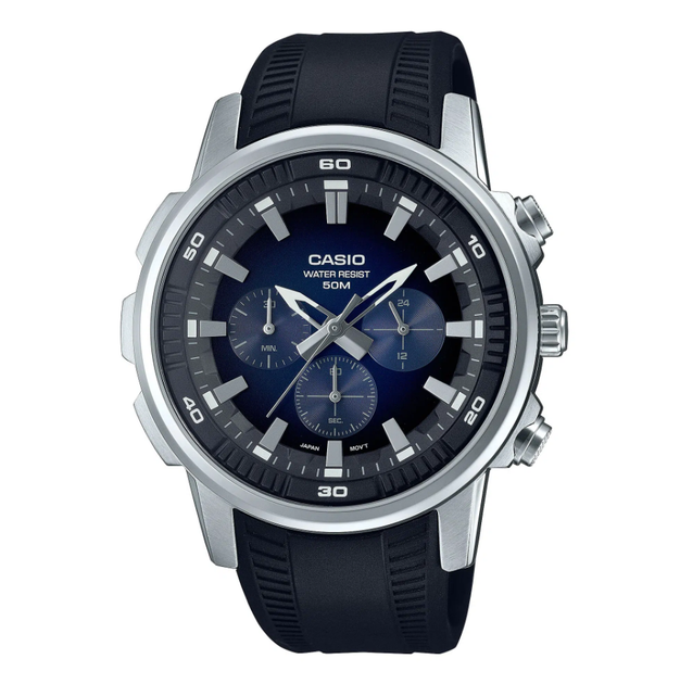 Мужские наручные часы Casio MTP-E505-2A Серебро с черным\синий экран - изображение 2