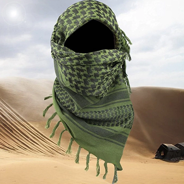 Платок шарф арафатка, шемаг, куфия 110см - Black/Green - изображение 2