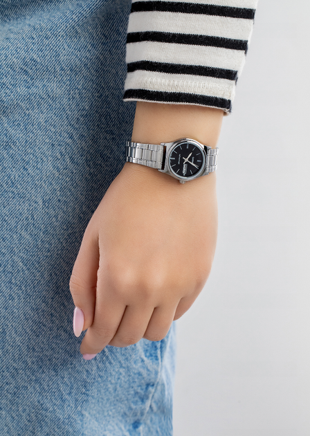 Элегентные женские часы Casio LTP-V006D-1B2UDF Черные с серебристым - изображение 2