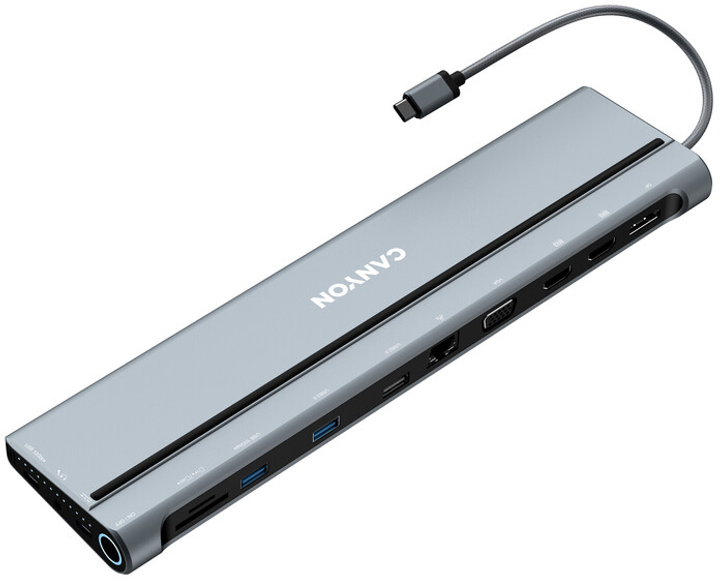 Мультипортовая док-станция Canyon DS-90 USB-C 14-в-1 Dark grey (CNS ...