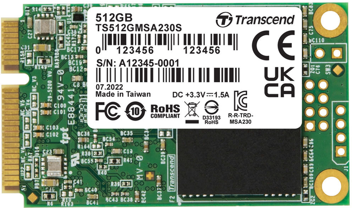 SSD диск Transcend MSA230S 512GB mSATA III 3D NAND TLC (TS512GMSA230S) - зображення 1