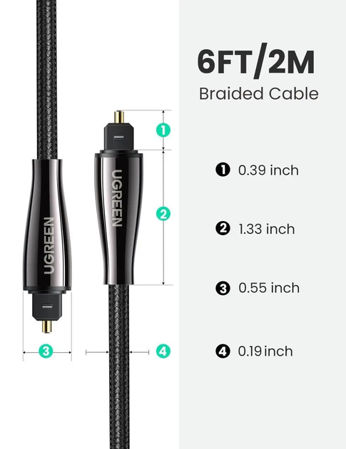 Кабель аудио Ugreen Toslink оптический 4.2mm 1М Black (AV108) - Фото 5 Кабель аудио Ugreen Toslink оптический 4.2mm 1М Black (AV108) - изображение 5