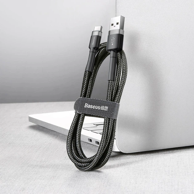 Кабель Baseus cafule cabel USB для Type-C 2A 3m (CATKLF-UG1) Gray+Black - зображення 5