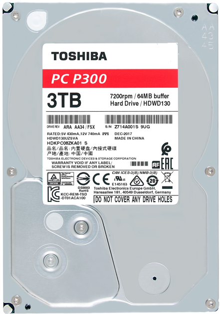 Накопитель HDD SATA 3.0TB Toshiba P300 7200rpm 64MB (HDWD130UZSVA ...