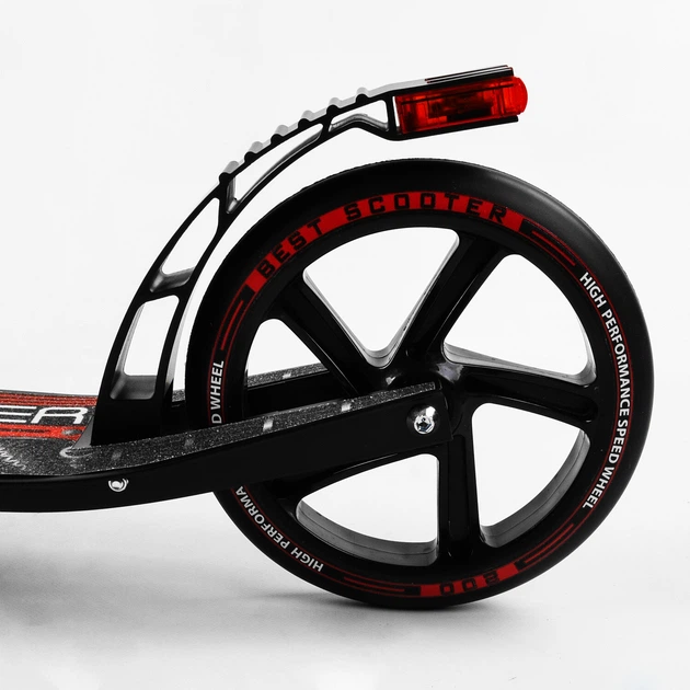 Двухколесный самокат Best Scooter складной, амортизатор, стоп сигнал. Black and red (105428) - изображение 5