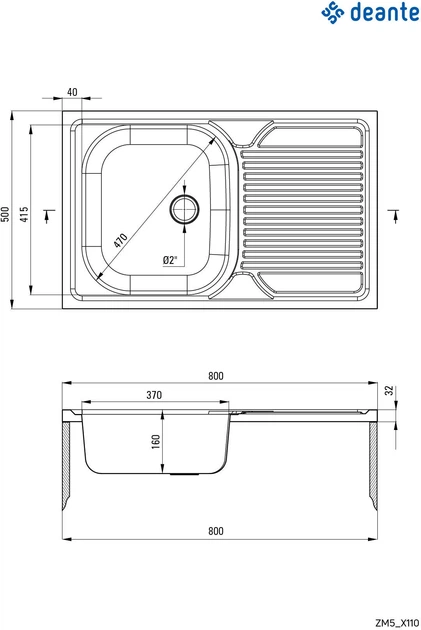 Кухонная мойка DEANTE Tango 800х500х160 мм (ZM5_0110) - изображение 2