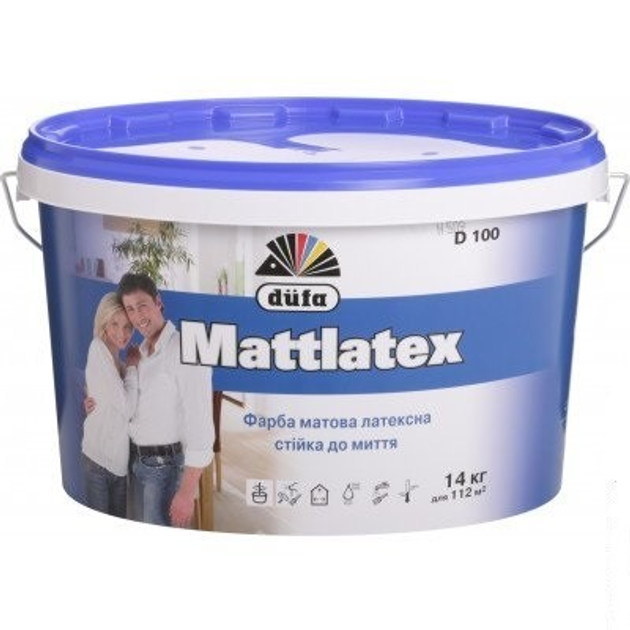 Фарба біла матова латексна стійка до миття Mattlatex D100 Dufa 14 кг (10л) - зображення 1