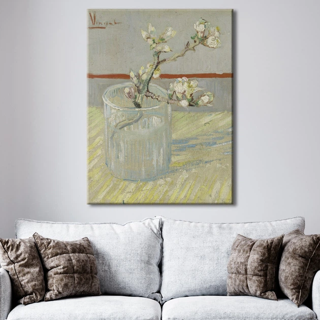 Картина Холстович Веточка цветущего миндаля 45x60 см. Интерьерная картина Винсета Ван Гога для офиса, гостиной, спальни, кухни, ресторана - изображение 4