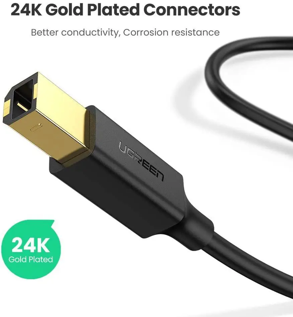 Кабель UGREEN US135 USB type А 2.0 - USB type B для принтеров, сканеров, МФУ 5 м Black (10352) - Фото 5 Кабель UGREEN US135 USB type А 2.0 - USB type B для принтеров, сканеров, МФУ 5 м Black (10352) - изображение 5