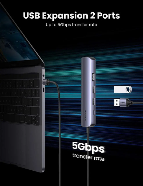 USB-хаб концентратор UGREEN 5 в 1 Type-C to USB Type C, Ethernet, HDMI, USB 3.0 Grey (CM418) - Фото 6 USB-хаб концентратор UGREEN 5 в 1 Type-C to USB Type C, Ethernet, HDMI, USB 3.0 Grey (CM418) - изображение 6