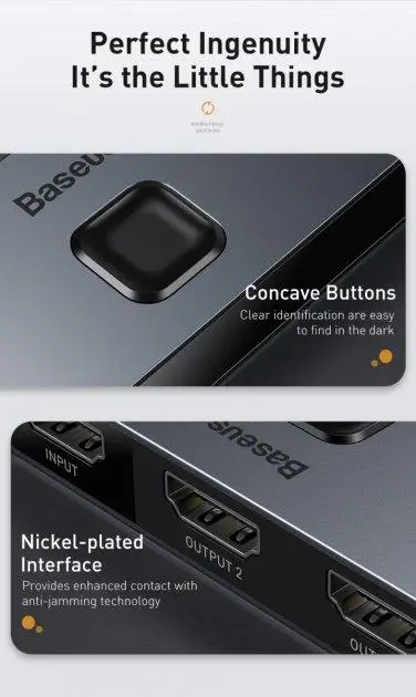 Переключатель HDMI разветвитель Baseus Matrix HDMI Splitter 2-in-1/ 1-in-2 Grey (CAHUB-BC0G) - Фото 9 Переключатель HDMI разветвитель Baseus Matrix HDMI Splitter 2-in-1/ 1-in-2 Grey (CAHUB-BC0G) - изображение 9