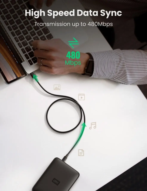 Кабель зарядный UGREEN US132 Mini USB - USB 2.0 2 м Black (30472) - Фото 4 Кабель зарядный UGREEN US132 Mini USB - USB 2.0 2 м Black (30472) - изображение 4