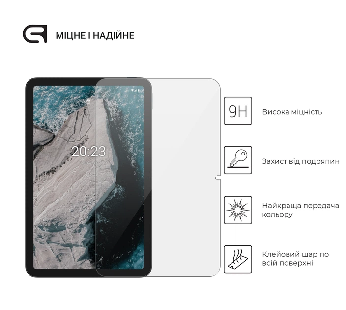 Защитное стекло для планшета Nokia T20, Glass.CR, закаленное стекло 9H, 2.5D, полная проклейка, с олеофобным покрытием, простая установка и совместимость с чехлами всех типов (Case friendly), ArmorStandart (ARM61361) - изображение 2