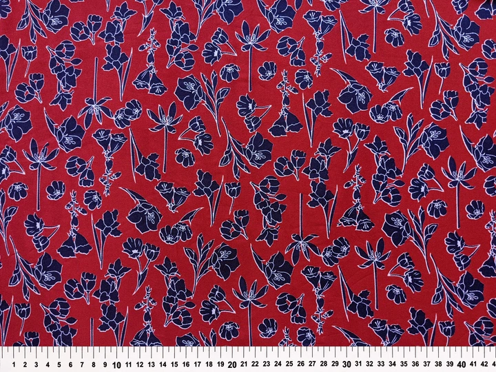 Ткань Твил рисунок цветочный дуэт, красный, пог. м. (т31, 2008026, д6 цв1) - изображение 4