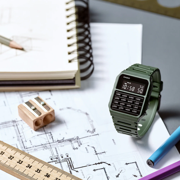 Наручные часы с акриловым стеклом Casio CA-53WF-3BDF Зеленые с черным - изображение 4