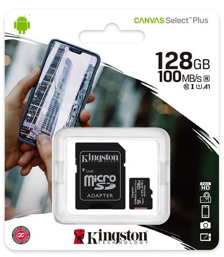 Карта пам`яті MicroSDXC 128GB UHS-I Class 10 Kingston Canvas Select Plus R100MB/s + SD-адаптер (SDCS2/128GB) - зображення 3