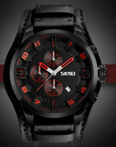 Мужские часы Skmei 9165 Черный-красный с черным ремнем – купить