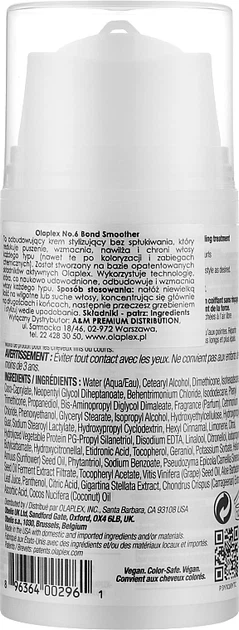 Відновлювальний крем для укладання волосся (з помпою) - Olaplex Bond Smoother Reparative Styling Creme No. 6 100ml (1080226-129388) - изображение 3