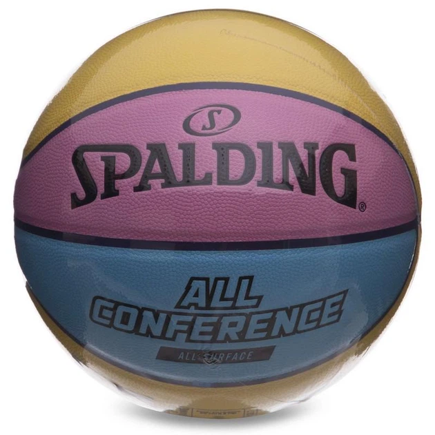 Мяч баскетбольный SPALDING 76896Y ALL CONFERENCE №7 желтый-голубой - Фото 7 Мяч баскетбольный SPALDING 76896Y ALL CONFERENCE №7 желтый-голубой - изображение 7