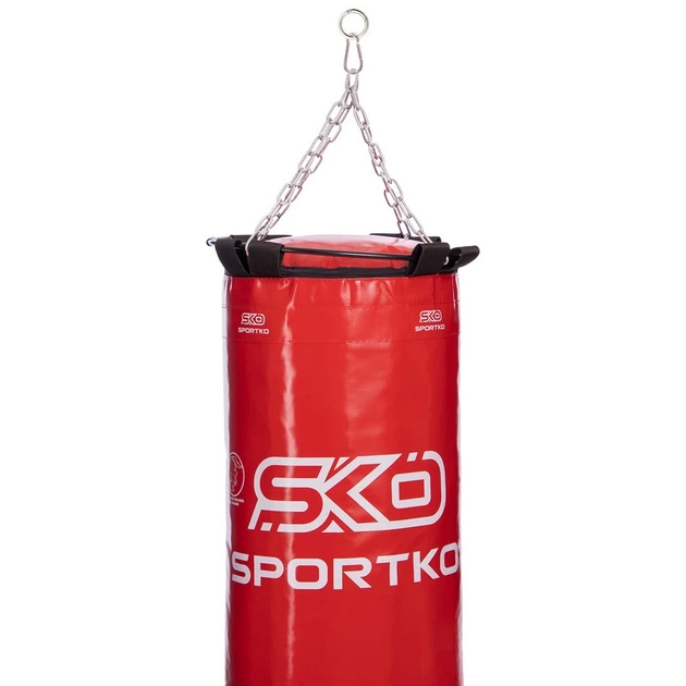 Мішок боксерський Циліндр з кільцем і цепом ПВХ h-140см ЕЛІТ SPORTKO Pro (різ.криш, тирс, d-35см, 50кг, Червоний) - зображення 3