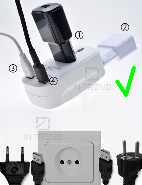 Адаптер перехідник Універсальний TRENDWILL Білий 2 usb порти дорожній ...
