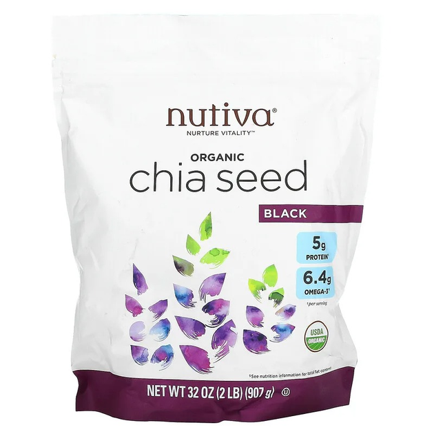 Черные семена Чиа Nutiva "Black Chia Seed" с клетчаткой, протеином и ...