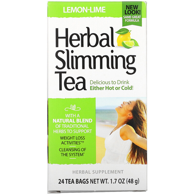 Травяной чай для похудения 21st Century "Herbal Slimming Tea" с сенной без кофеина, вкус лимон-лайм, 24 пакетика (48 г) - изображение 1