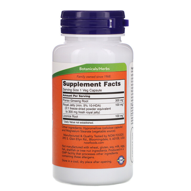 Женьшень с маточным молочком NOW Foods "Ginseng & Royal Jelly" с корнем ...