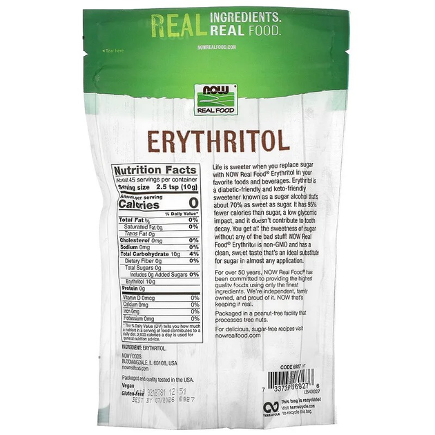 Эритритол Now Foods Real Food Erythritol натуральный сладкий вкус 454 г от продавца